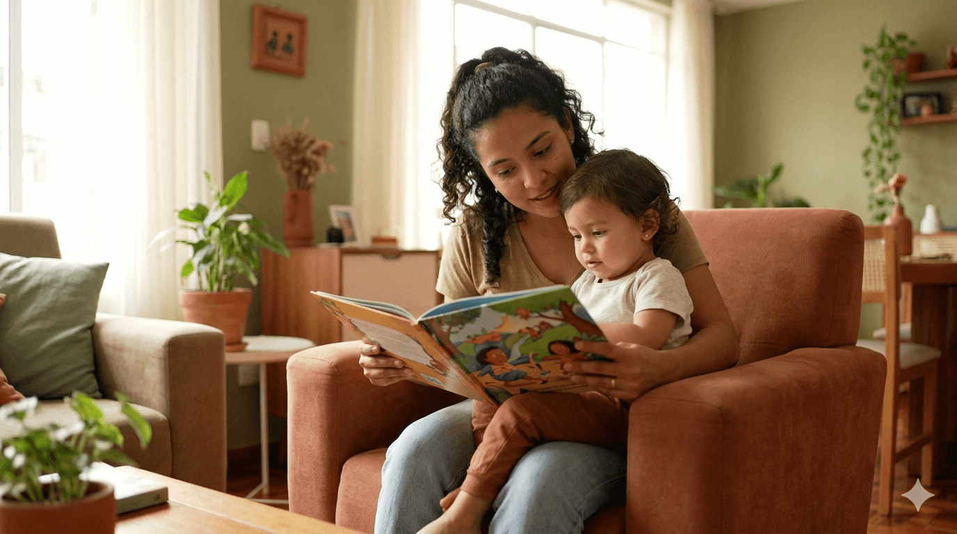 Madre leyendo a su hijo