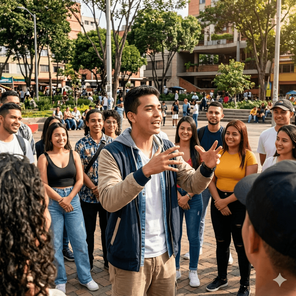 Joven hablando a la comunidad
