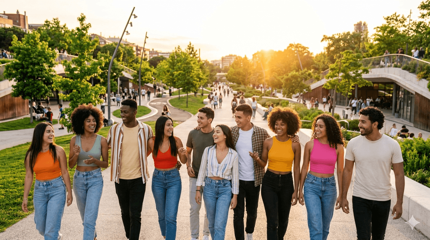Jóvenes colombianos en un parque urbano